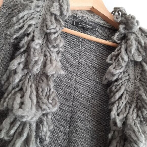 MINKAS Loop Fringe Collar Open Front Knit Vest Cardigan Sz M - Picture 6 of 10